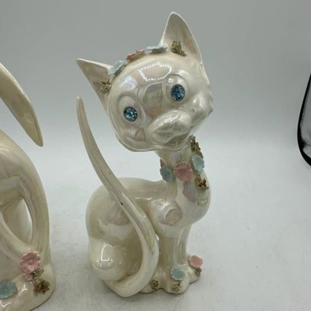Vintage Lefton Dog Cat Iridescent Figurines Figure Spaghetti Flowers Floral - Picture 3 of 10